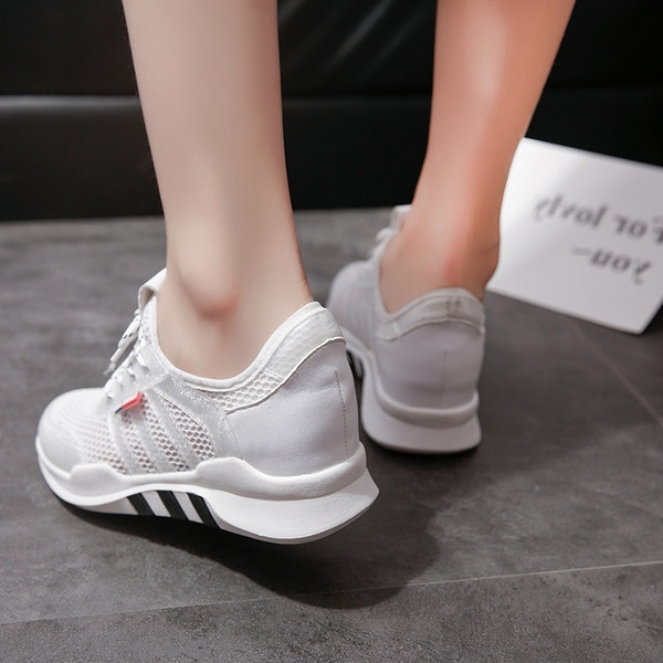 Tenisi dama sport-casual cu plasa in alb si roz