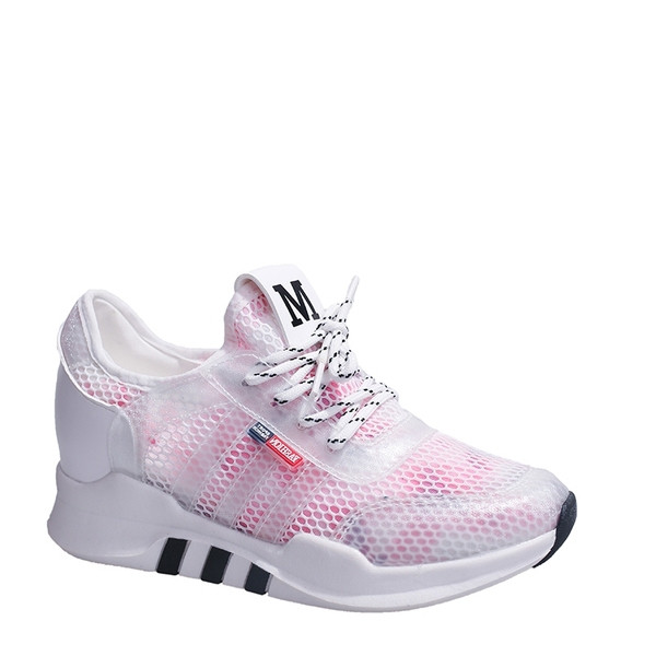 Tenisi dama sport-casual cu plasa in alb si roz