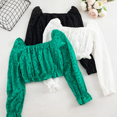 Bluză scurtă de damă în trei culori cu mâneci lungi