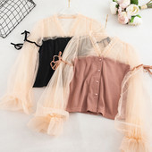 Stílusos női ing fekete és rózsaszín színben gombokkal és V-nyakkal