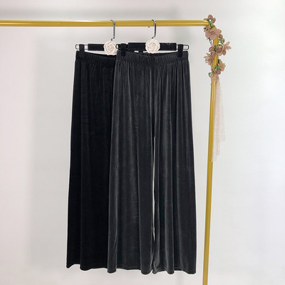 Дамски широки панталони от кадифе в сив и черен цвят