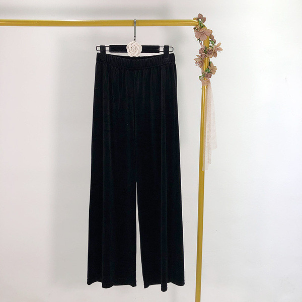 Női széles bársony nadrág szürke és fekete színben