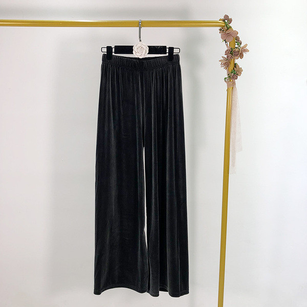 Női széles bársony nadrág szürke és fekete színben