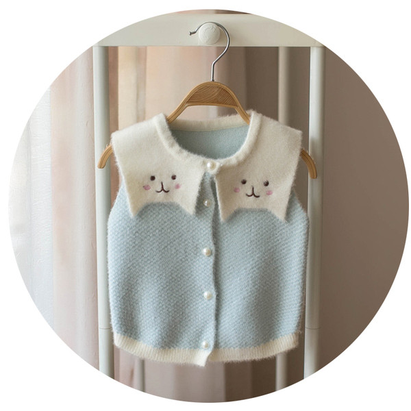 Vesta pentru copii model nou cu broderie pentru fete in roz, galben si albastru