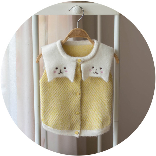 Vesta pentru copii model nou cu broderie pentru fete in roz, galben si albastru