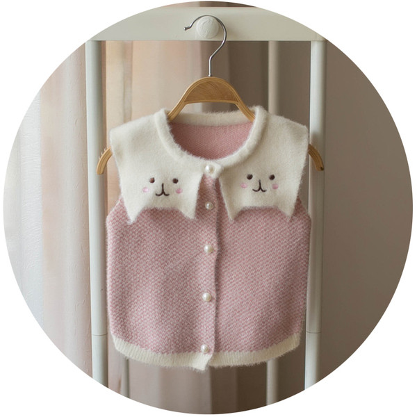 Vesta pentru copii model nou cu broderie pentru fete in roz, galben si albastru