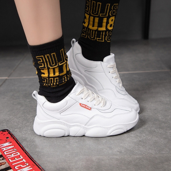 Tenisi dama sport-casual cu sireturi in alb