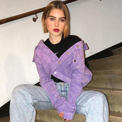 Női alkalmi rövid kabát sárga és lila színben