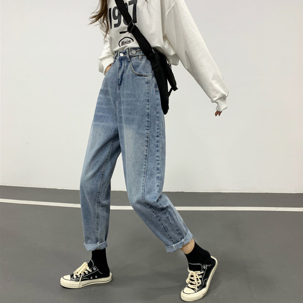 Blugi de dama in doua culori cu talie inalta - gri si albastru