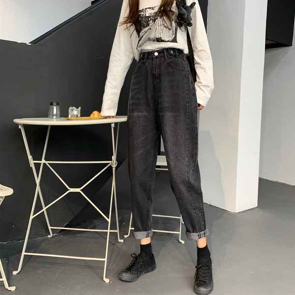 Blugi de dama in doua culori cu talie inalta - gri si albastru