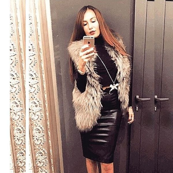 Elegáns női bőrszoknya magas derékkal több színben