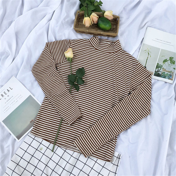 Modern női csíkos blúz három színben - barna fehér és fekete