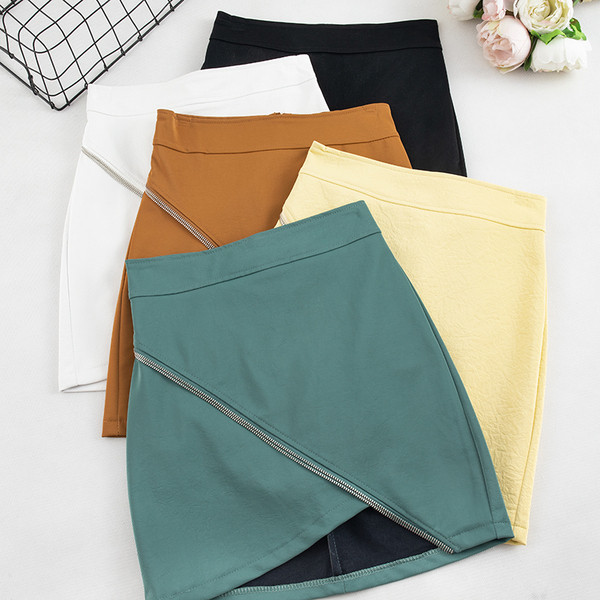 Öt színben, eko bőrből készült modern női szoknya cipzárral