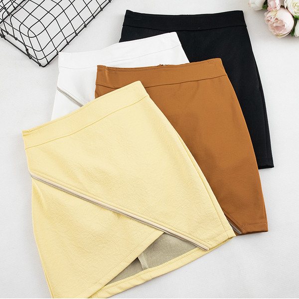 Öt színben, eko bőrből készült modern női szoknya cipzárral