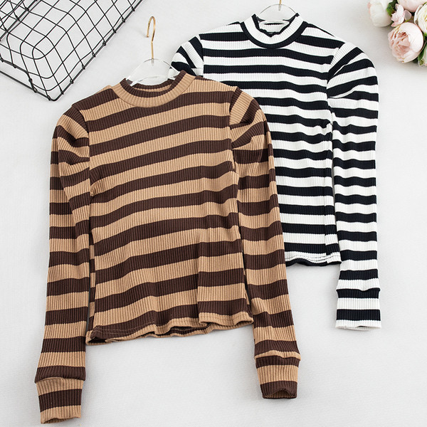 Női csíkos blúz három színben O-nyakkal