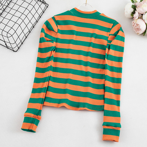 Női csíkos blúz három színben O-nyakkal