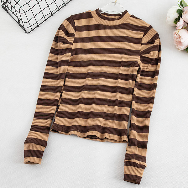 Női csíkos blúz három színben O-nyakkal