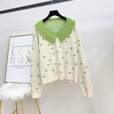 Modern női pöttyös pulóver spitz nyakkivágással