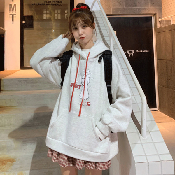 Női hétköznapi pulóver két színben kapucnival és rátéttel