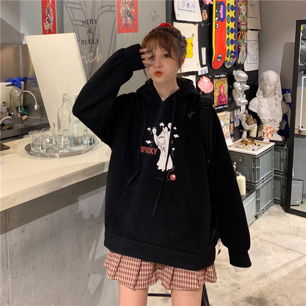 Női hétköznapi pulóver két színben kapucnival és rátéttel