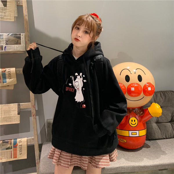 Női hétköznapi pulóver két színben kapucnival és rátéttel