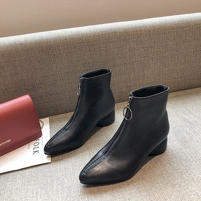 Cizme de dama stilate model ascutit cu fermoar de culoare neagra