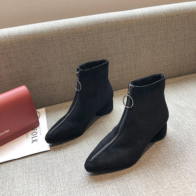 Cizme de dama stilate model ascutit cu fermoar de culoare neagra