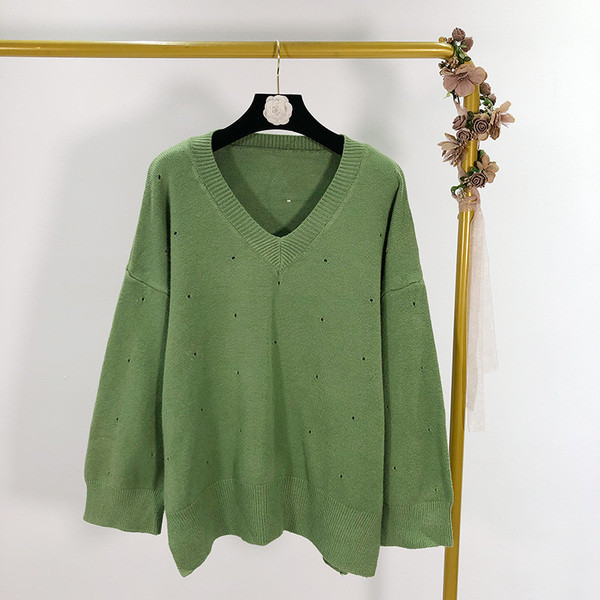 Pulover casual de dama cu decolteu spitz in rosu, galben, verde si alb