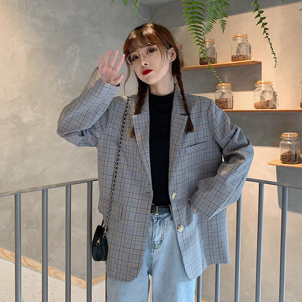 Geaca dama lata in carouri in doua culori