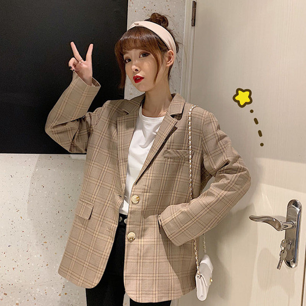 Geaca dama lata in carouri in doua culori