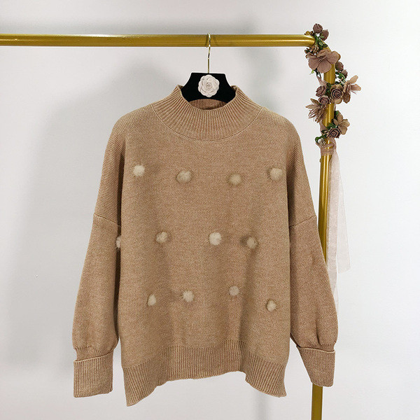 Női alkalmi pulóver sárga, lila és bézs pehelyszínnel