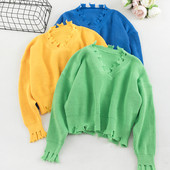 Pulover casual de dama in patru culori cu decolteu in V