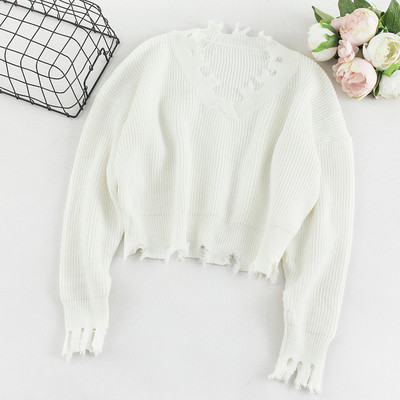 Pulover casual de dama in patru culori cu decolteu in V