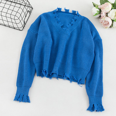 Pulover casual de dama in patru culori cu decolteu in V