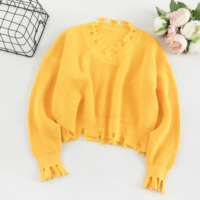 Pulover casual de dama in patru culori cu decolteu in V