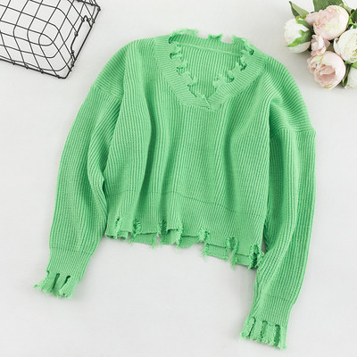 Pulover casual de dama in patru culori cu decolteu in V