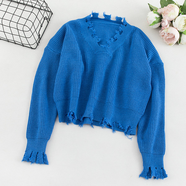 Pulover casual de dama in patru culori cu decolteu in V