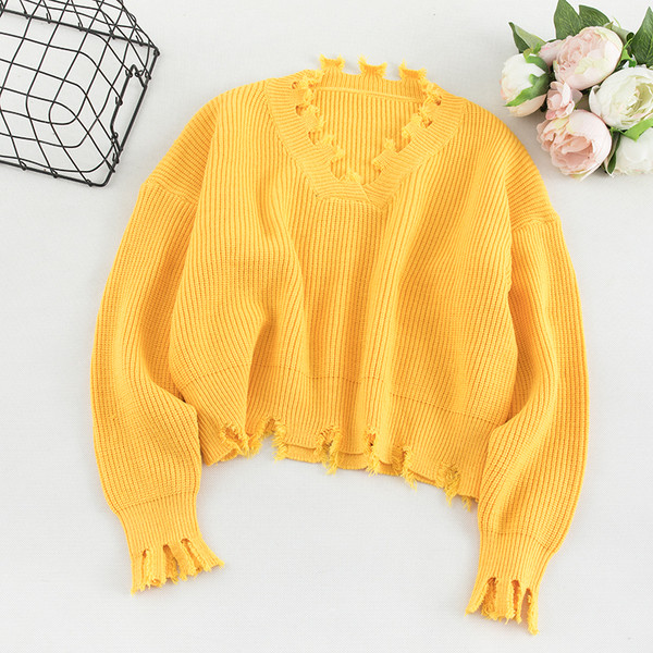 Pulover casual de dama in patru culori cu decolteu in V