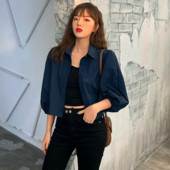 Női alkalmi rövid ing kék-fehér színben