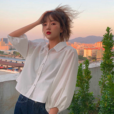 Női alkalmi rövid ing kék-fehér színben