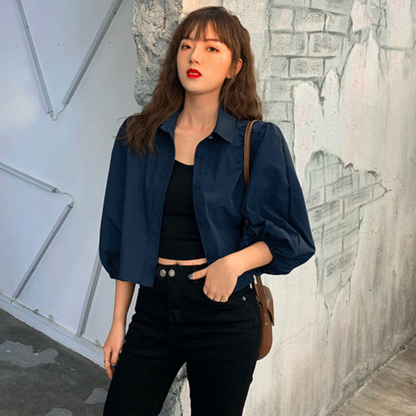 Női alkalmi rövid ing kék-fehér színben