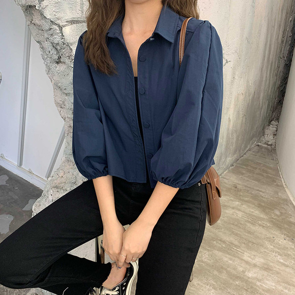 Női alkalmi rövid ing kék-fehér színben