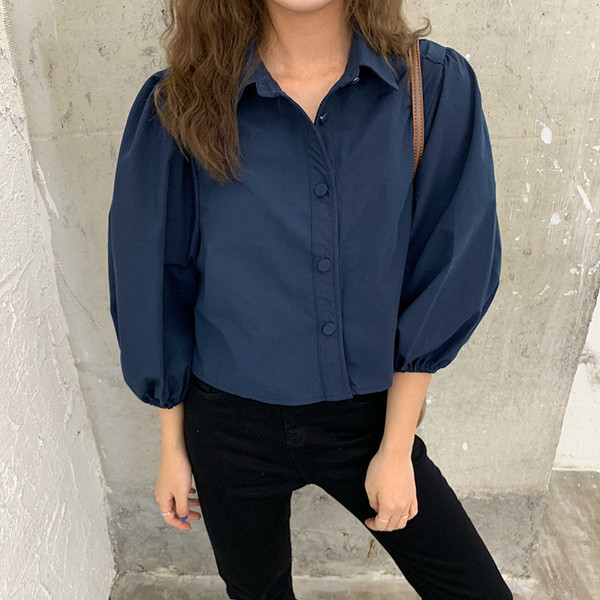 Női alkalmi rövid ing kék-fehér színben