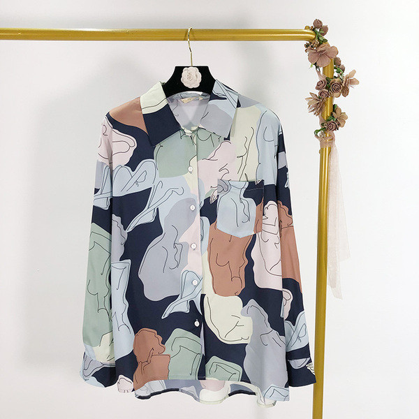 Női ing klasszikus modell színes mintával