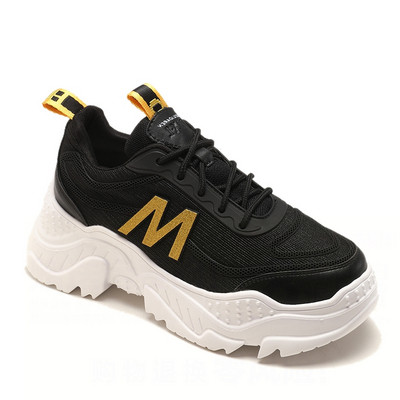 Adidași sport și casual de damă cu talpă aspră în alb și negru