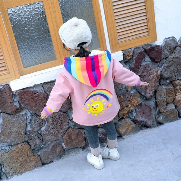 Geaca pentru fete pentru copii alb si roz cu aplicatie