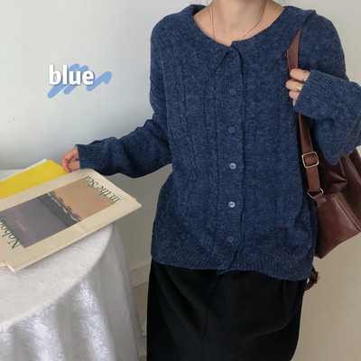 Γυναικείο μακρύ πουλόβερ σε μπλε και άσπρο χρώμα