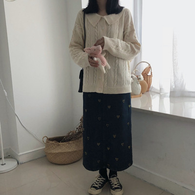 Γυναικείο μακρύ πουλόβερ σε μπλε και άσπρο χρώμα