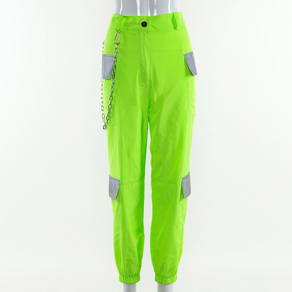 Modern női nadrág magas derékkal, sárga zsebbel