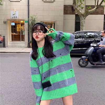 Pulover larg lung de dama in doua culori